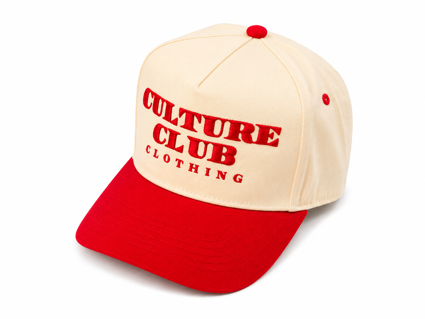 Culture Club Clothing cap, cream with red brim