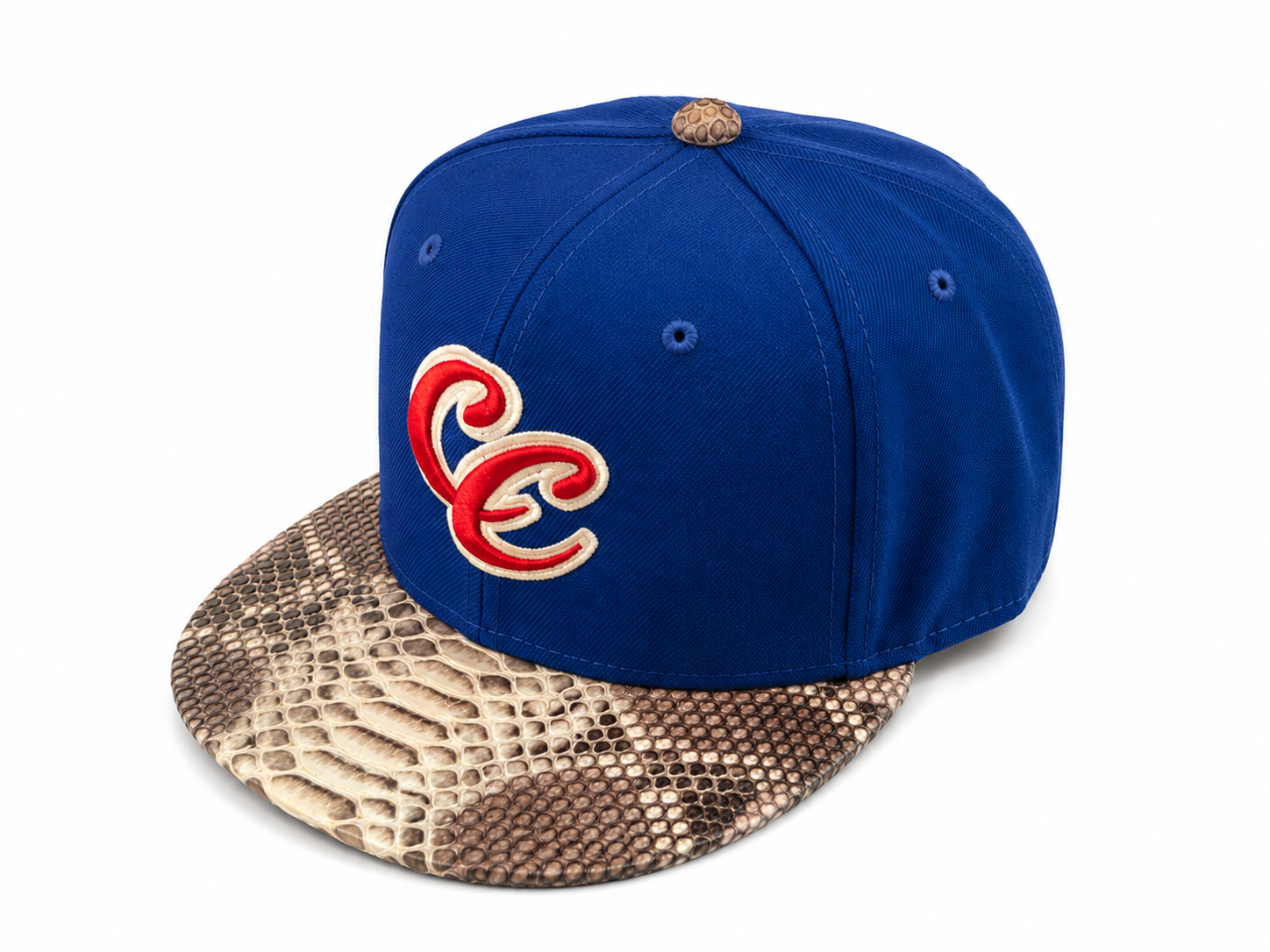Culture Club CC snapback, royal blue with snakeskin brim